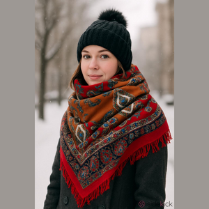 Vintage Echo Club 7 Paisley Red Brown Wool Scarf Japan